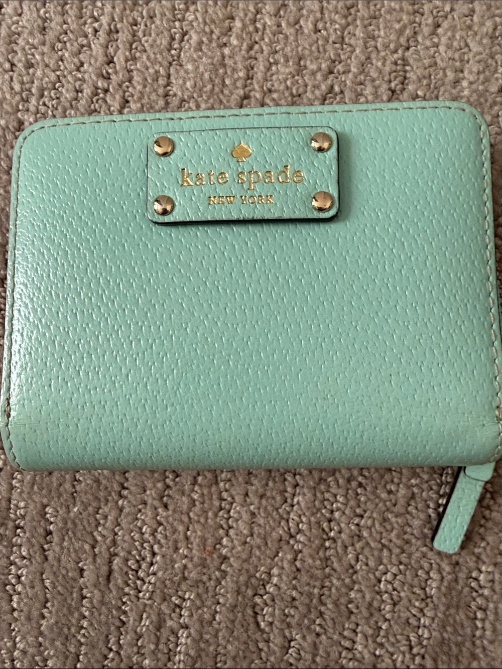 kate spade Mint Zip-Around Pebbled Leather Wallet with Gold Hardware